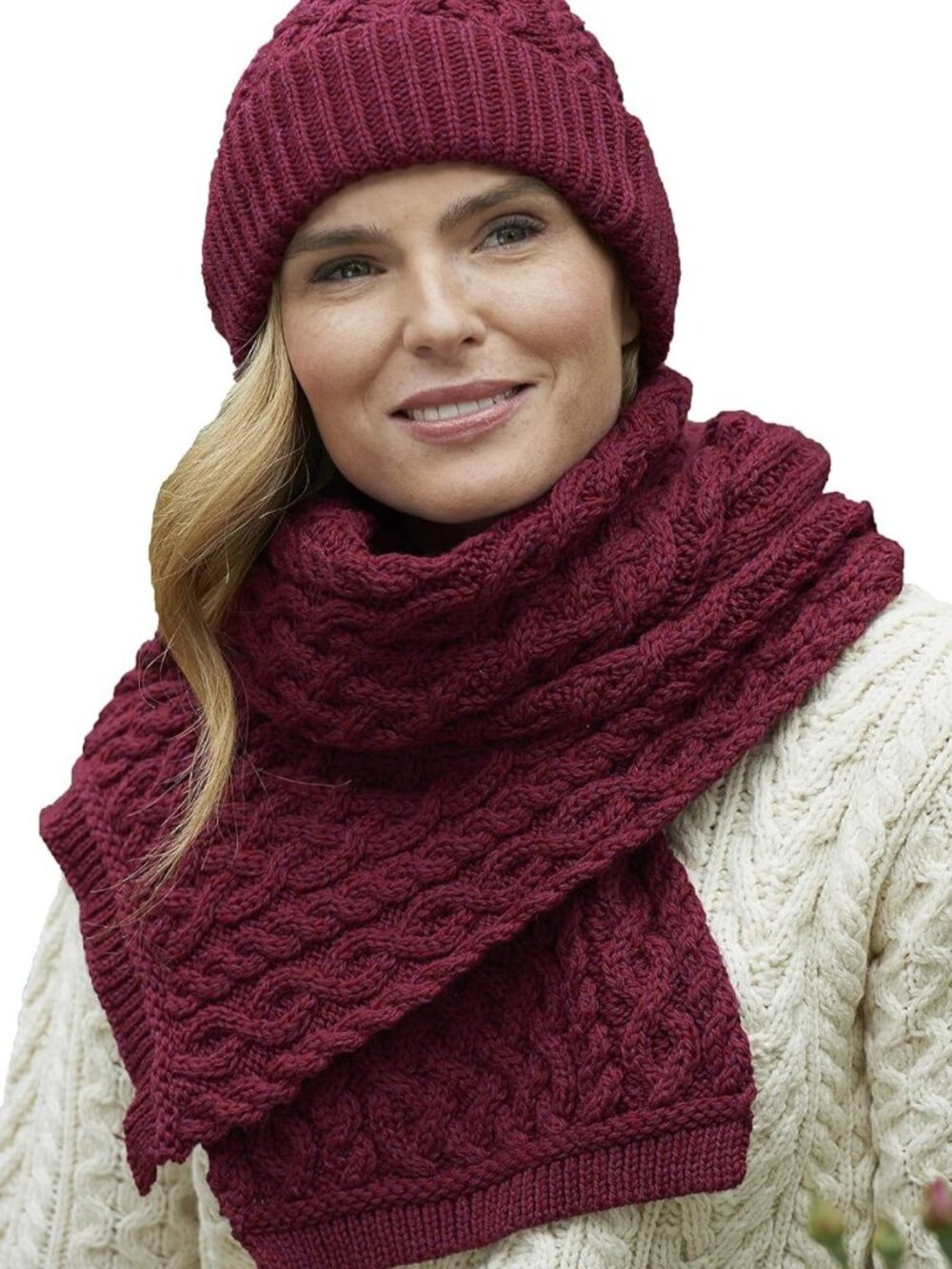Cozy 100% Merino Wool Cable Knit Scarf - Soft Trellis Pattern for Winter Warmth